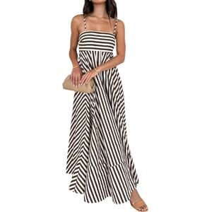 Commense Brown White Striped Maxi Dress NWT Sleeveless Size XL